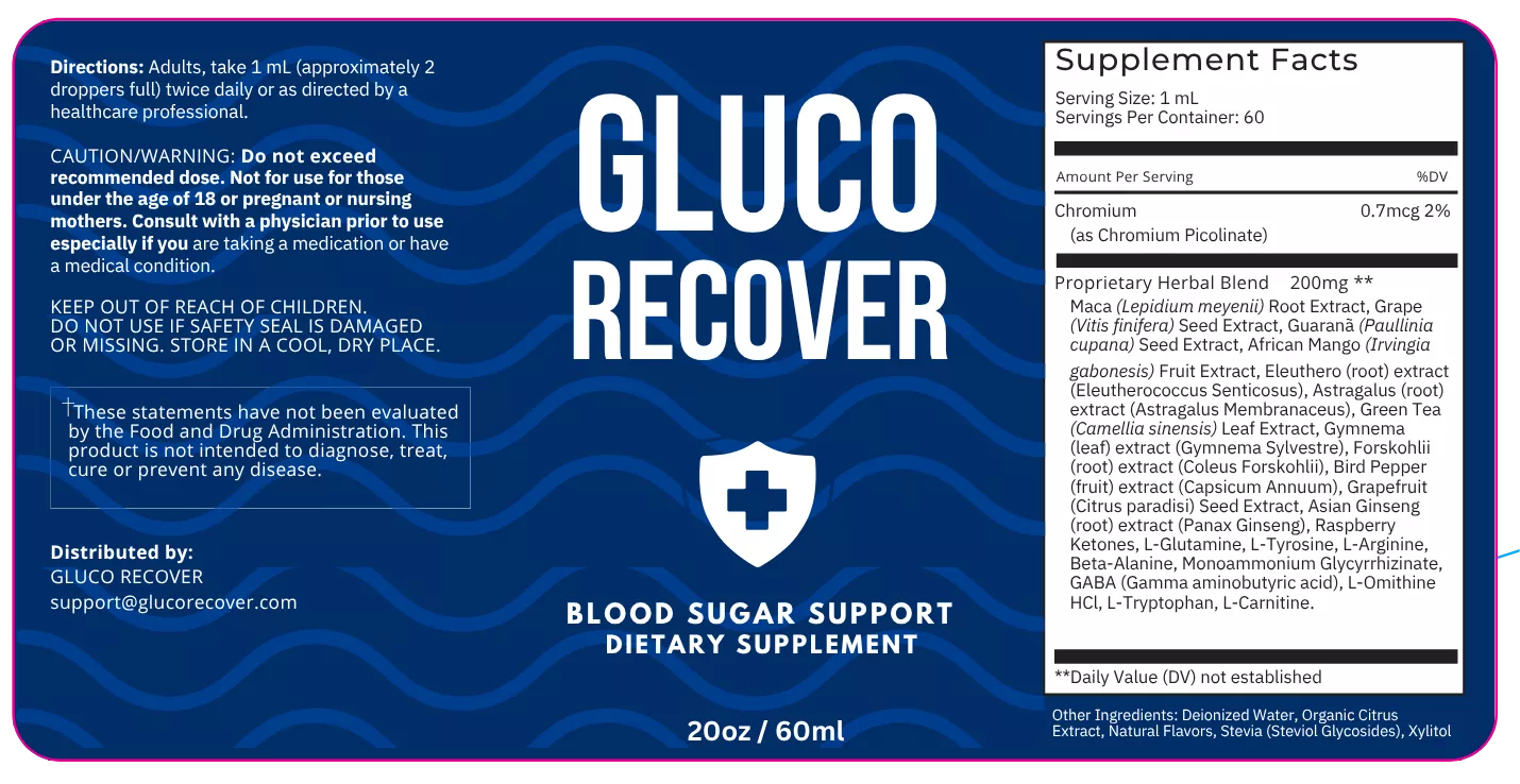 GlucoRecover Supplement Facts Label